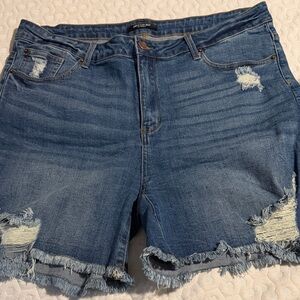 American Bazi Blue Distressed Jean Shorts